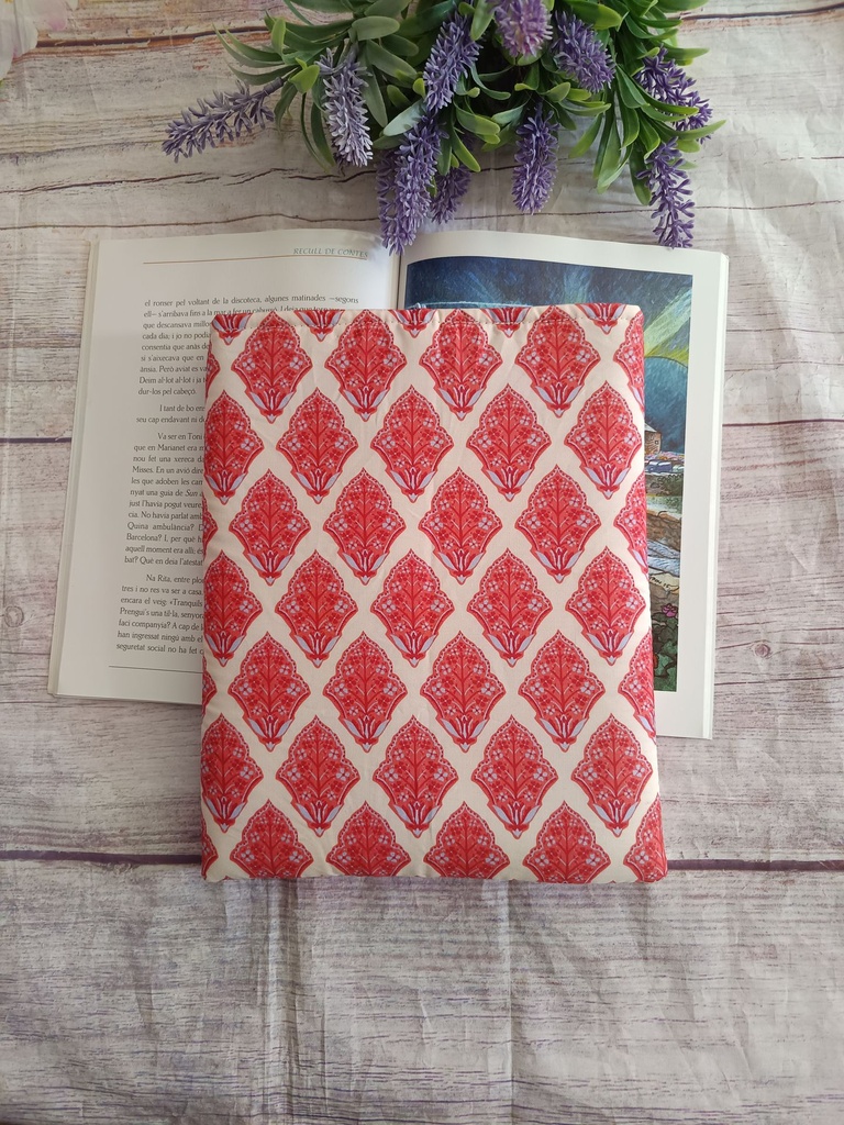 .Funda de libro tela estampado boho fucsia