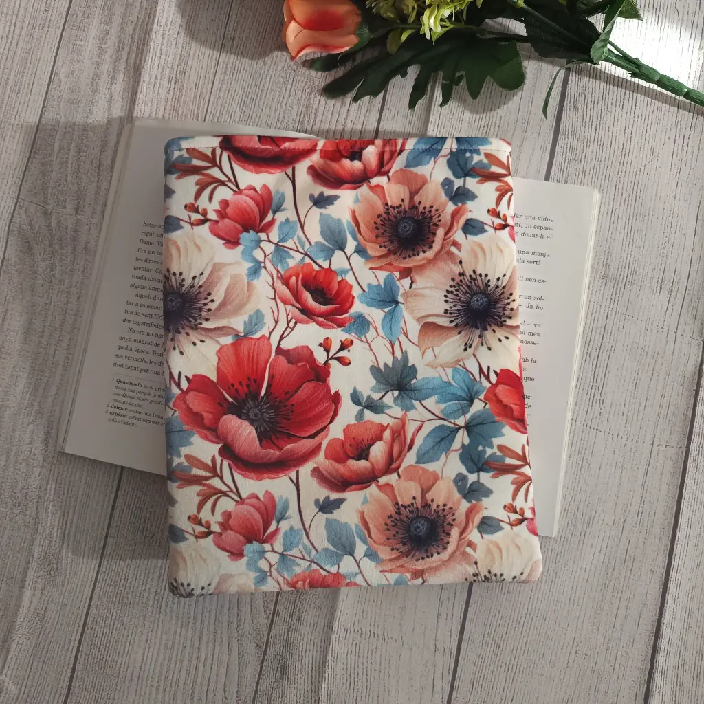 Parte trasera de funda de tela estampado anémnonas libro acolchada de