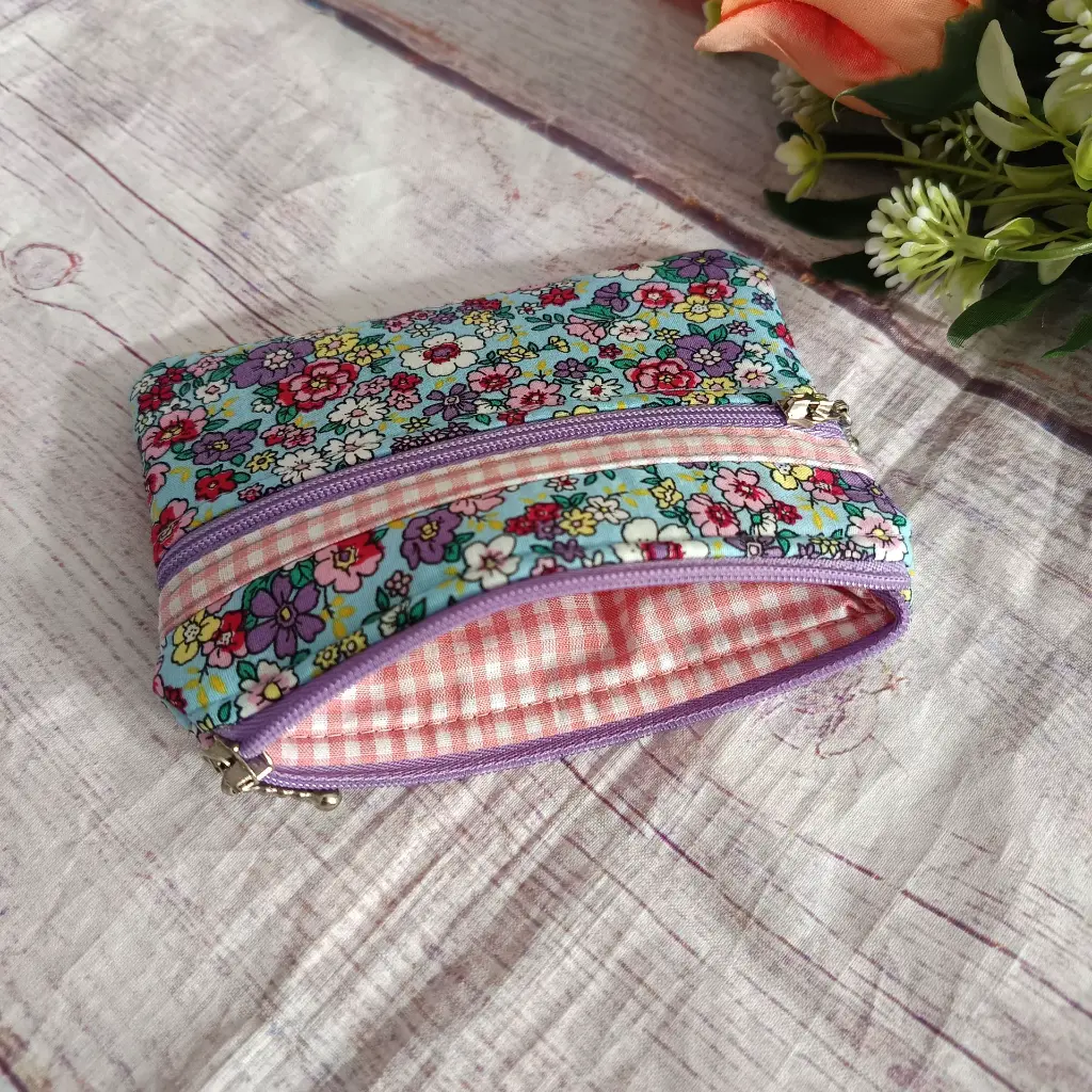 monedero tela hecho a mano con doble cremallera