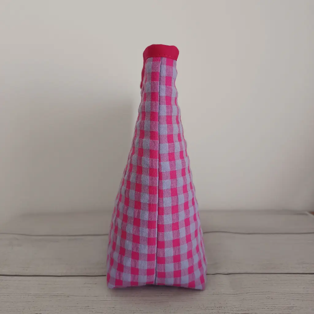 Neceser grande de viaje rosa con estampado de cuadros vichy, organizador de cosméticos y bolsa de aseo femenina