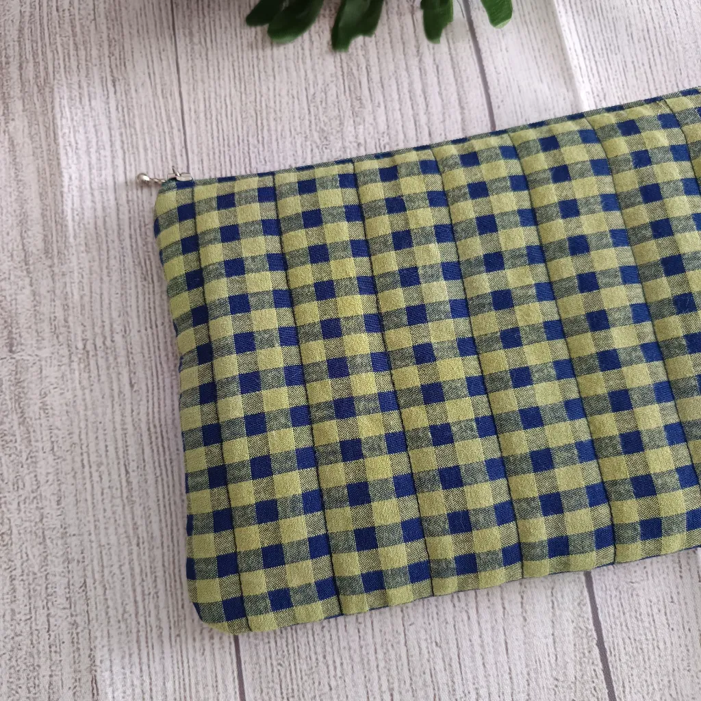 neceser plano de tela cuadros verde azul