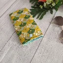 Estuche de gafas de tela con diseño oriental verde y amarillo