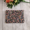 Neceser plano de tela hecho a mano con cremallera, estampado floral, organizador artesanal