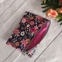 Neceser plano de tela hecho a mano con cremallera, estampado floral, organizador artesanal