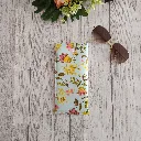 Funda de gafas de tela floral 100% algodón hecha a mano con botón rosa.