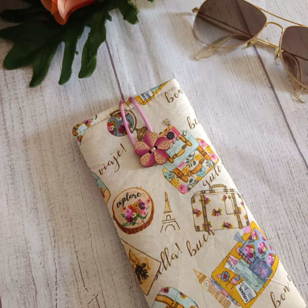 Funda de  gafas de tela estampado viajes cerrada con botón