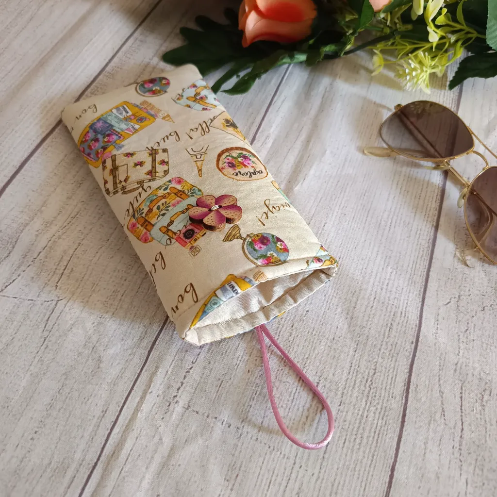 Funda gafas tela hecha a mano con estampado viajes