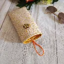 Funda gafas tela con forro interior en tono amarillo a topitos