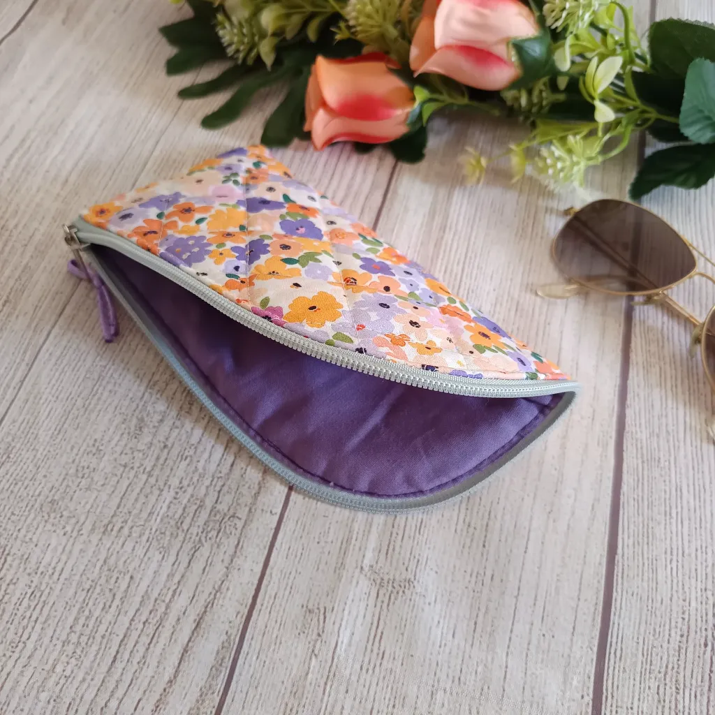 Funda de gafas de tela hecha a mano con cierre de cremallera