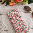 Funda de gafas de tela hecha a mano con estampado de amapolas coral y turquesa