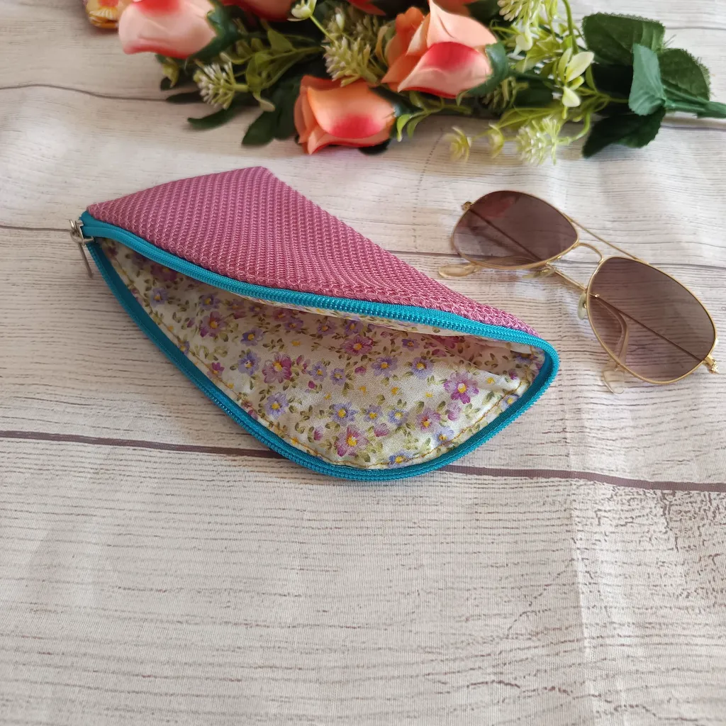 funda de gafas de tela hecha a mano,malla 3D malva