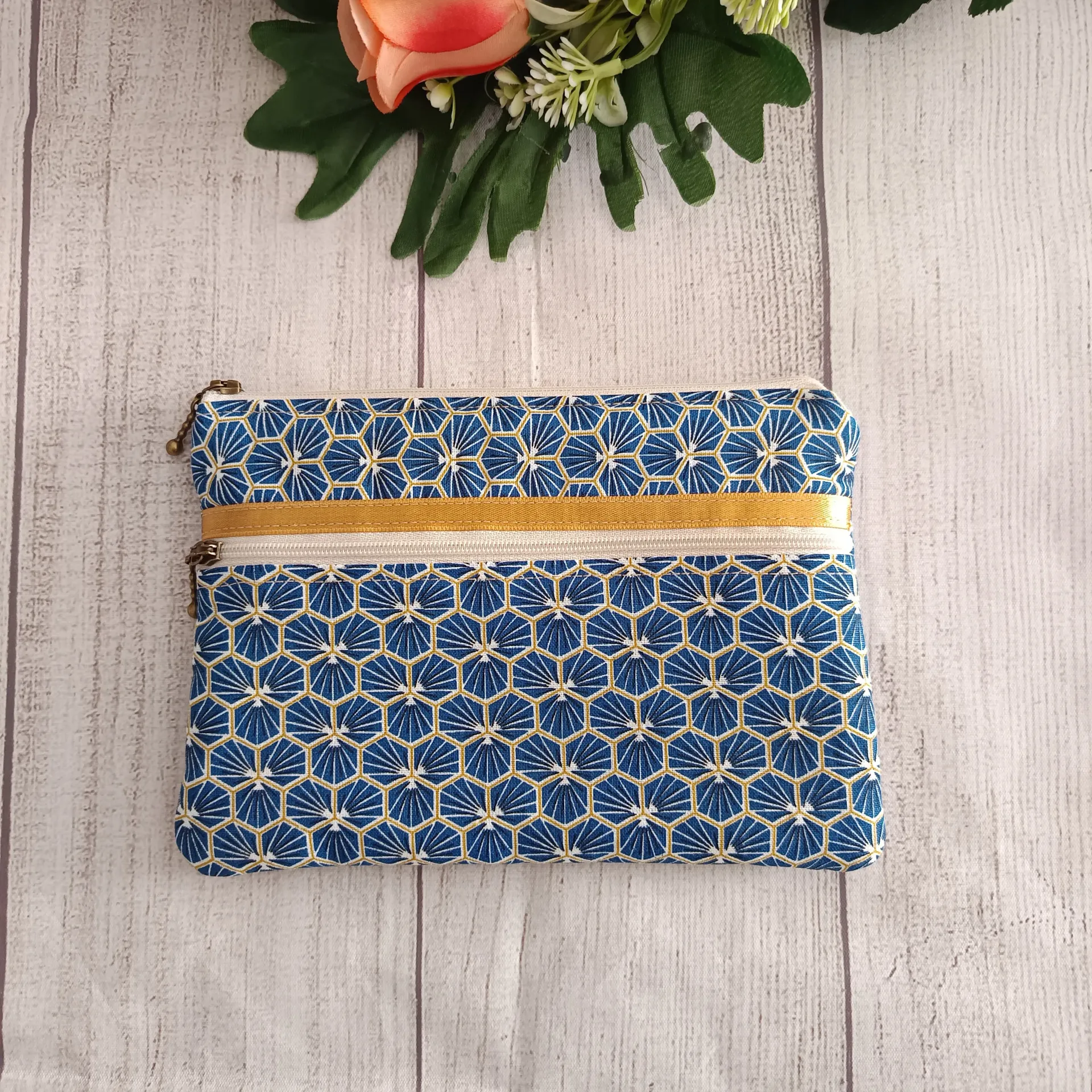 Neceser Doble Plano en Azul y Dorado