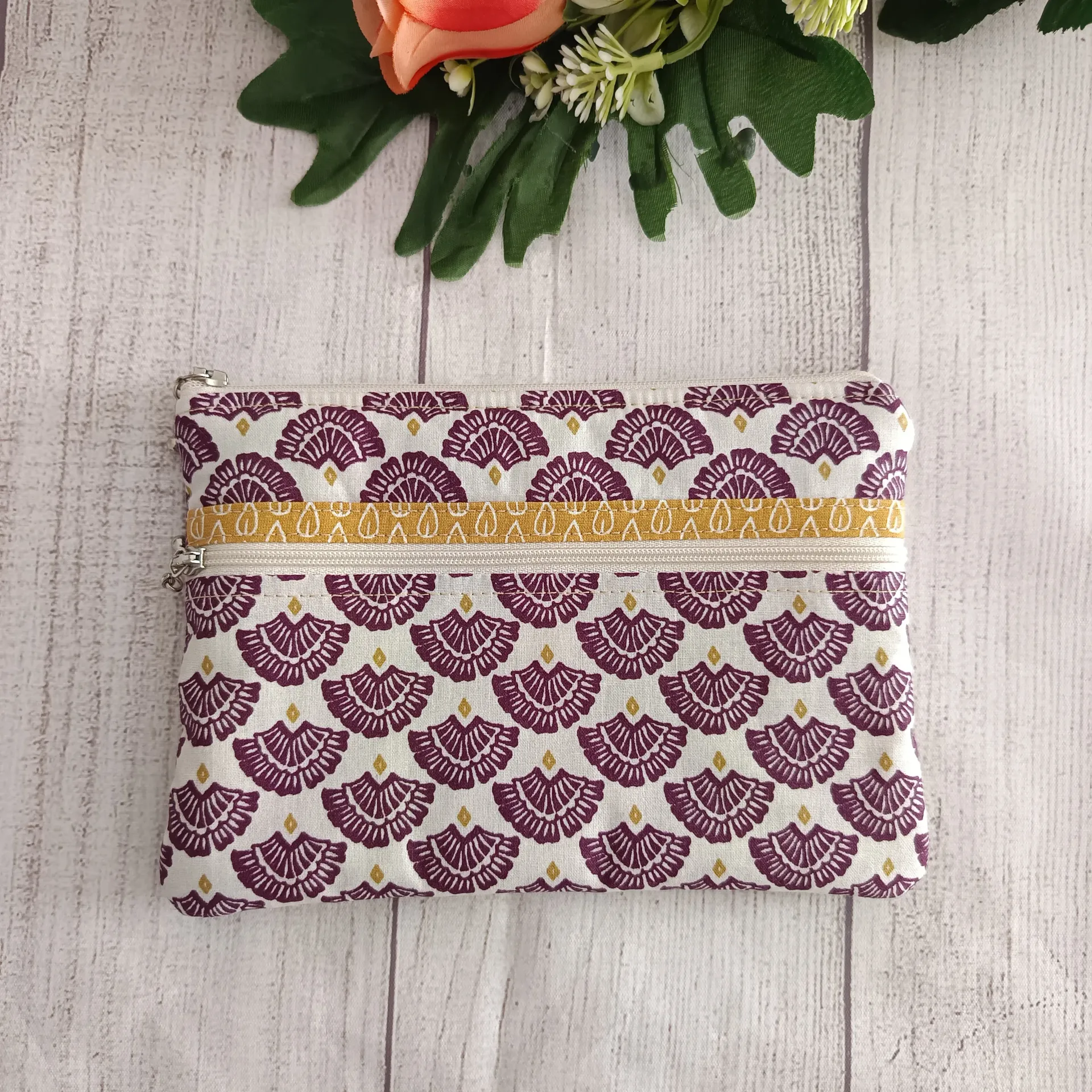 Neceser plano dúo de tela con doble cremallera