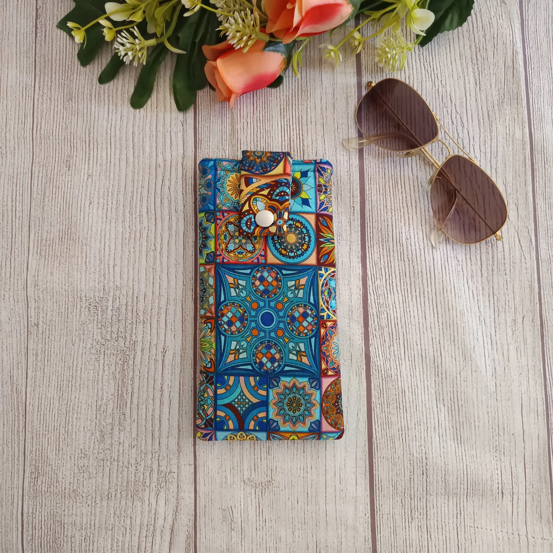 Funda de Gafas de tela Mosaico Azul Hecha a Mano