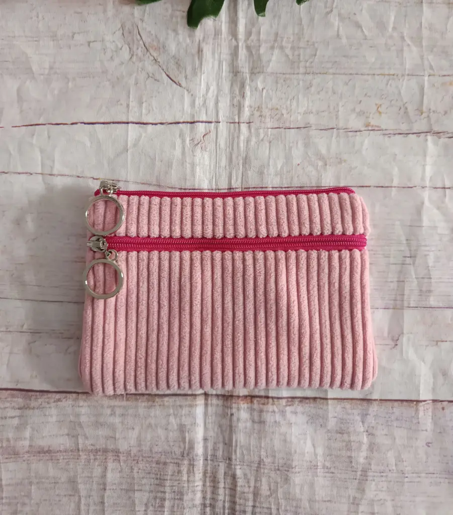 Monedero de mujer pana rosa doble cremallera