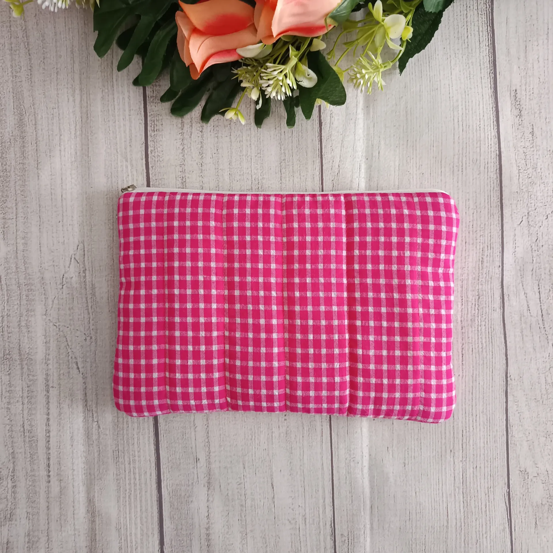 Neceser Plano Tela Vichy Fucsia