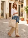 Tote Bag Mujer Cuadro vichy beige |Artesanal