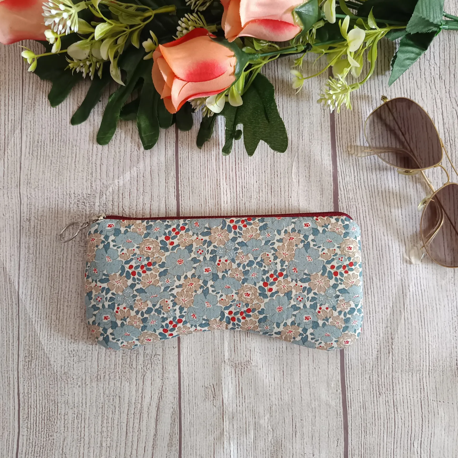 Funda de Gafas Tela Floral Azul y Beige |Hecho a Mano