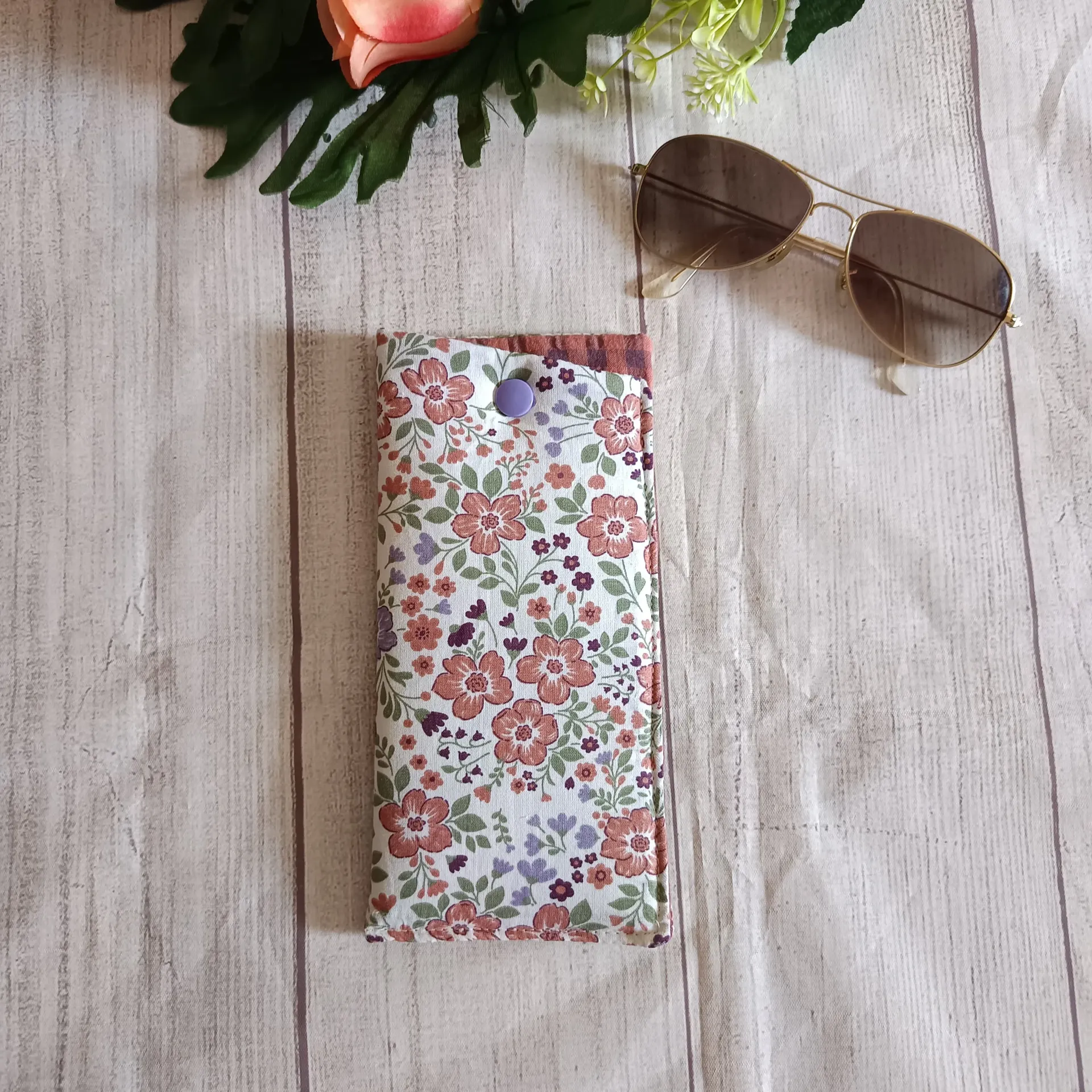 Funda Gafas Tela Estampado  Floral Rosa Malva