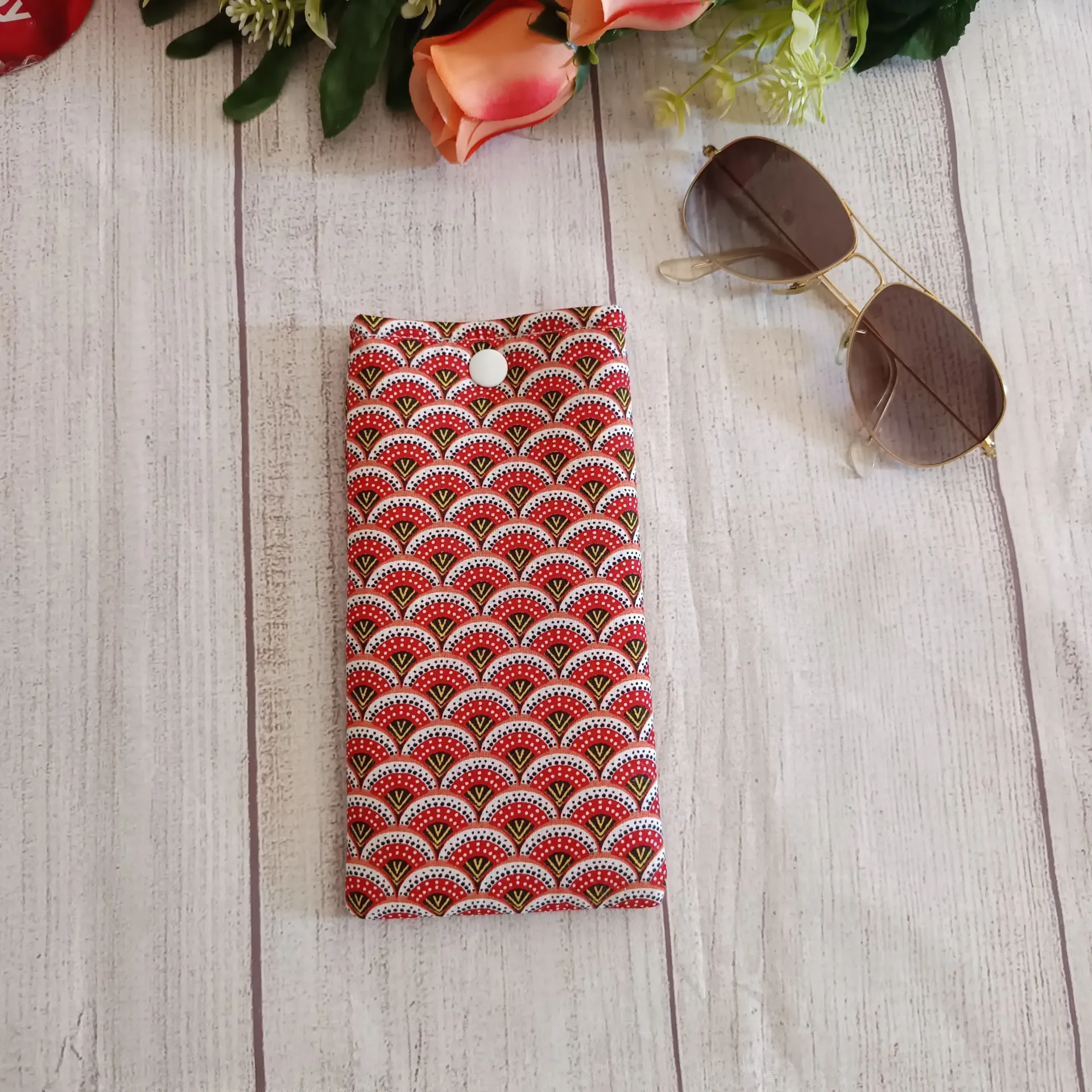 Funda Gafas Tela Estampado Abanicos  Rojo