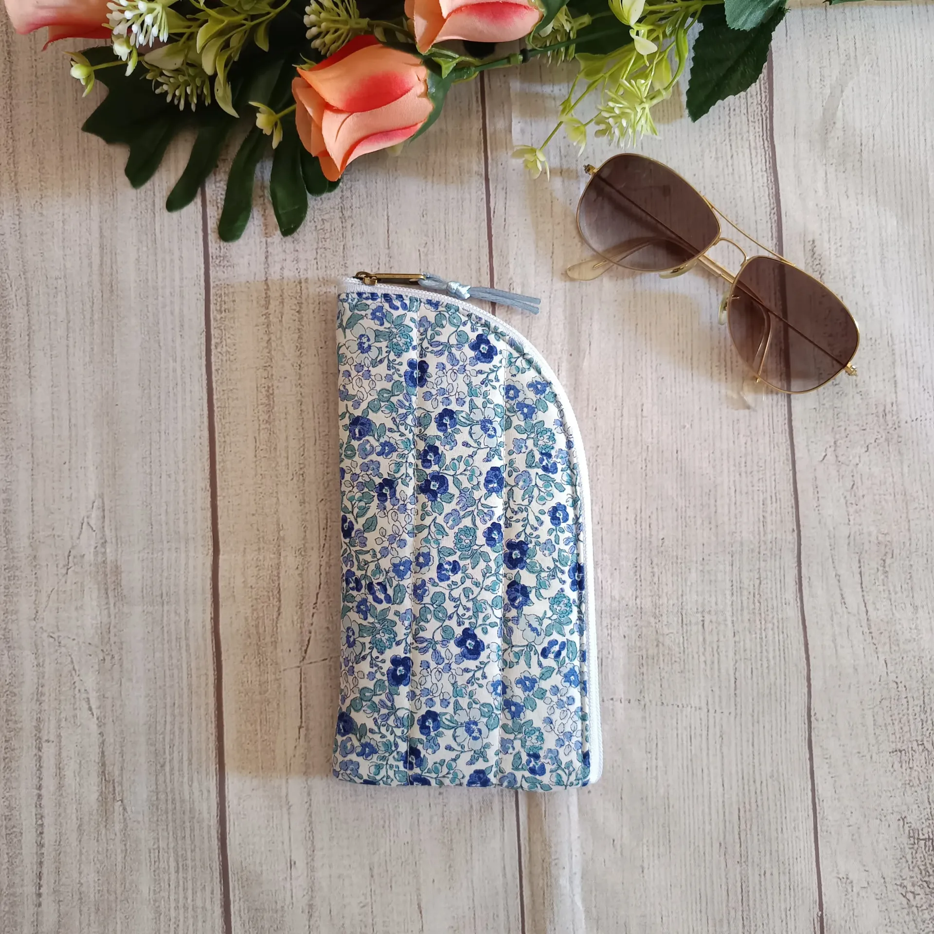 Funda Gafas Tela Estampado Floral Azul