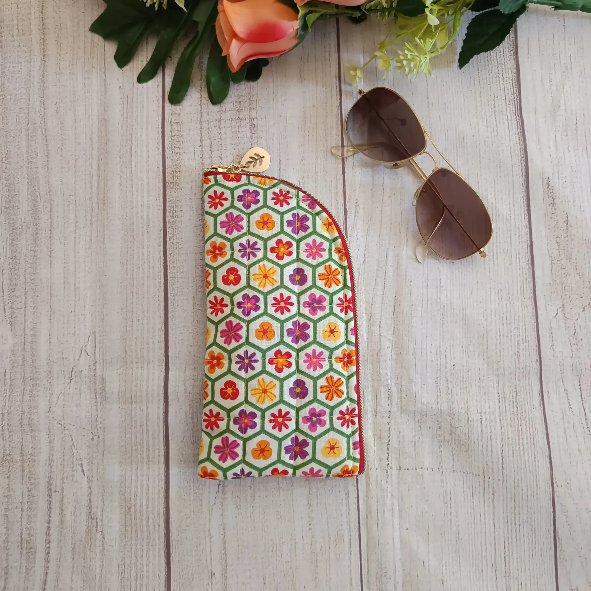Funda Gafas Tela Hecha a Mano Flores Multicolor