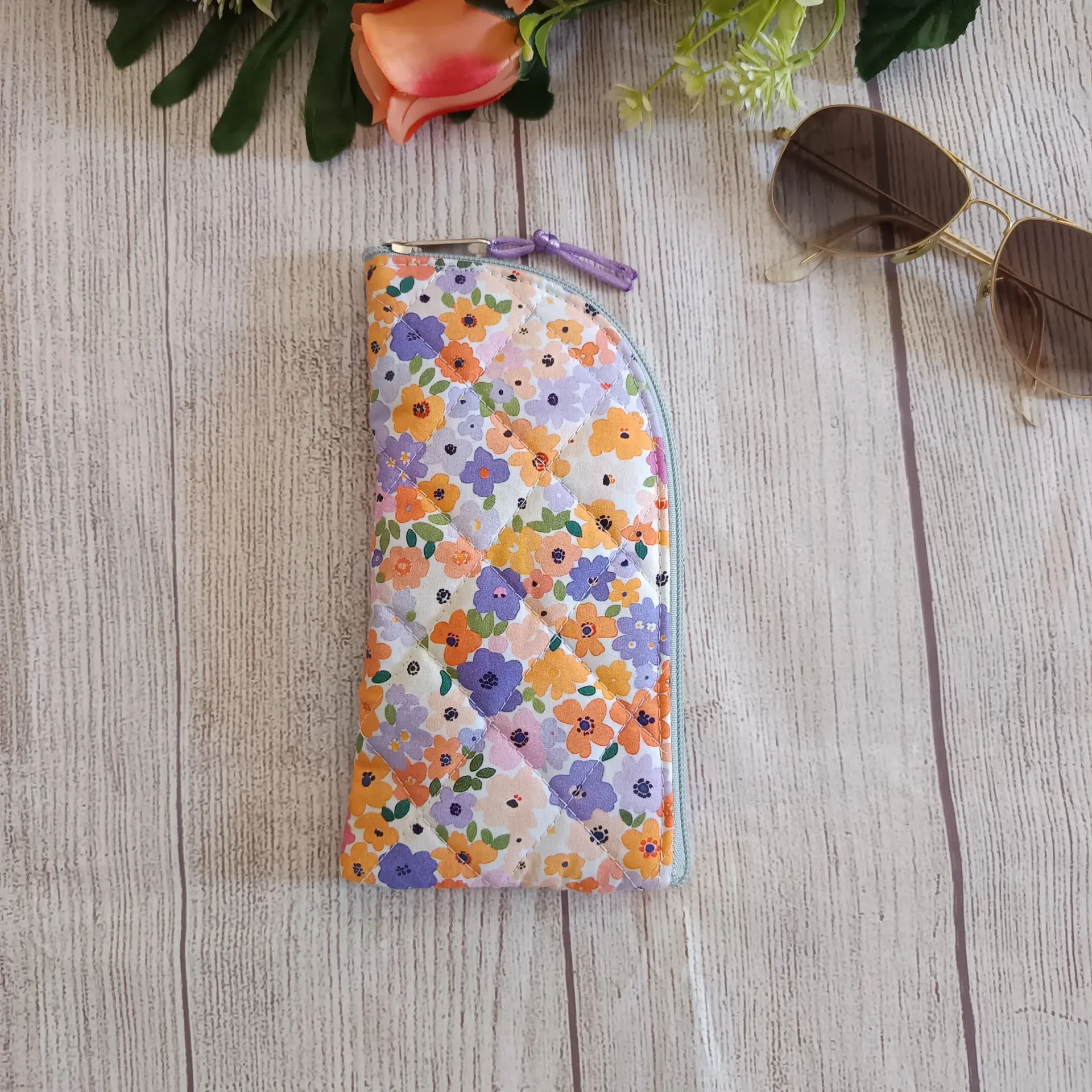 Funda de Gafas de Tela Acolchada Flores Malva
