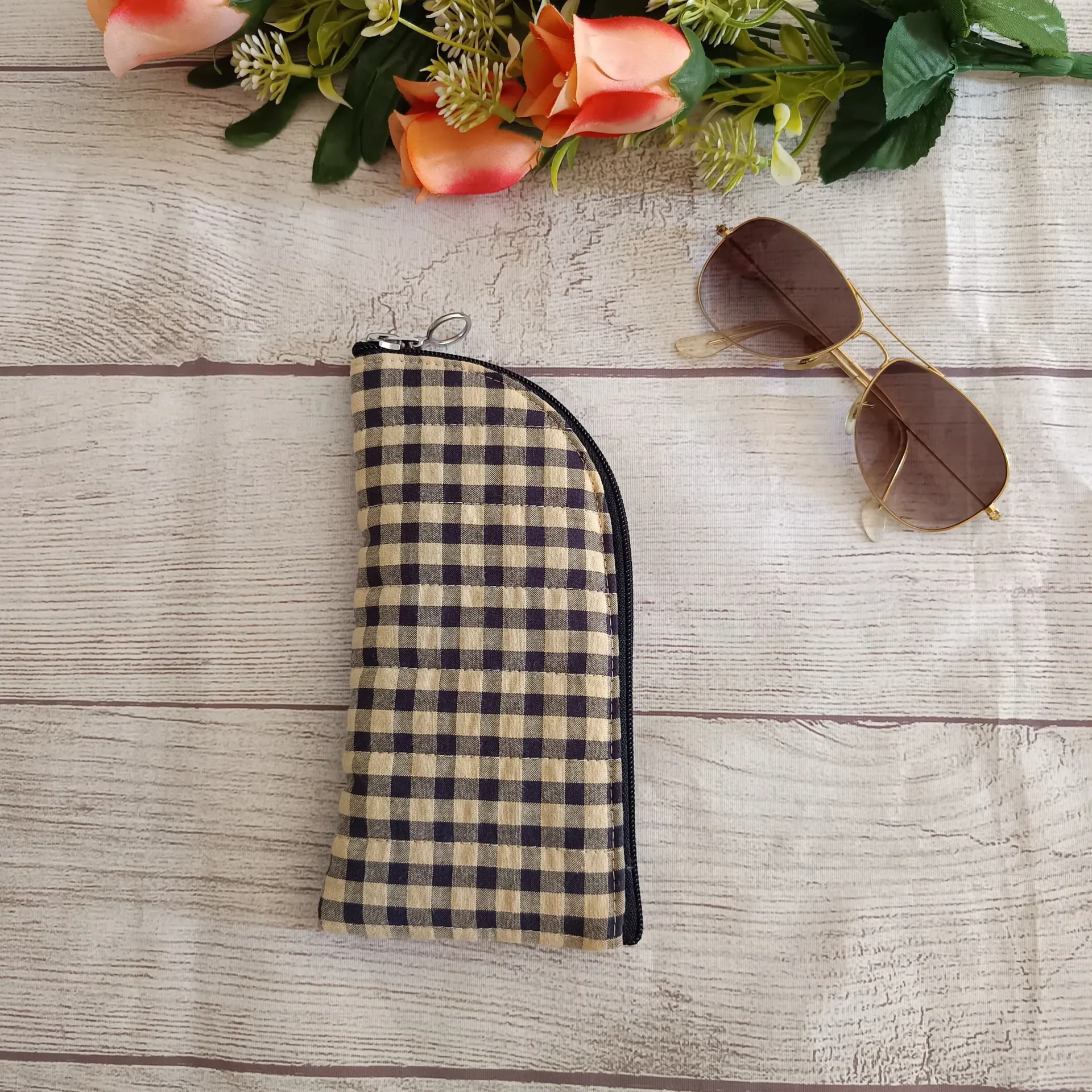Funda de Gafas de tela Hecha a Mano con Cremallera -Cuadros Vichy