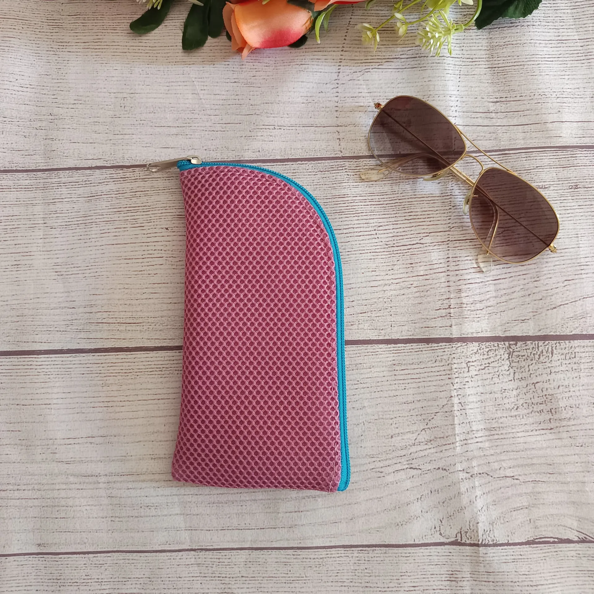 Funda de Gafas de Tela Hecha a mano-Malla 3D Malva