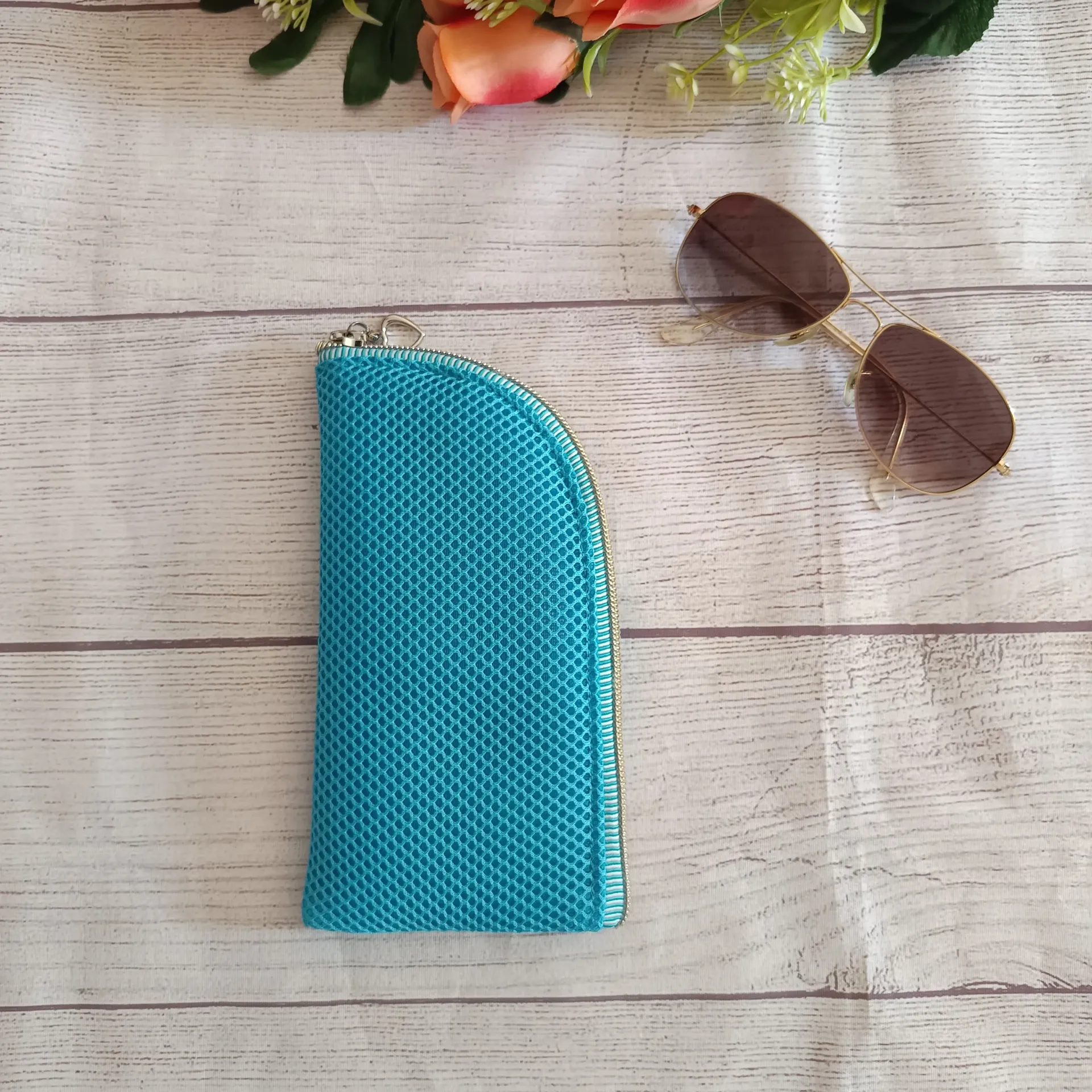 Funda de Gafas de Tela Hecha a Mano |Malla 3D Turquesa