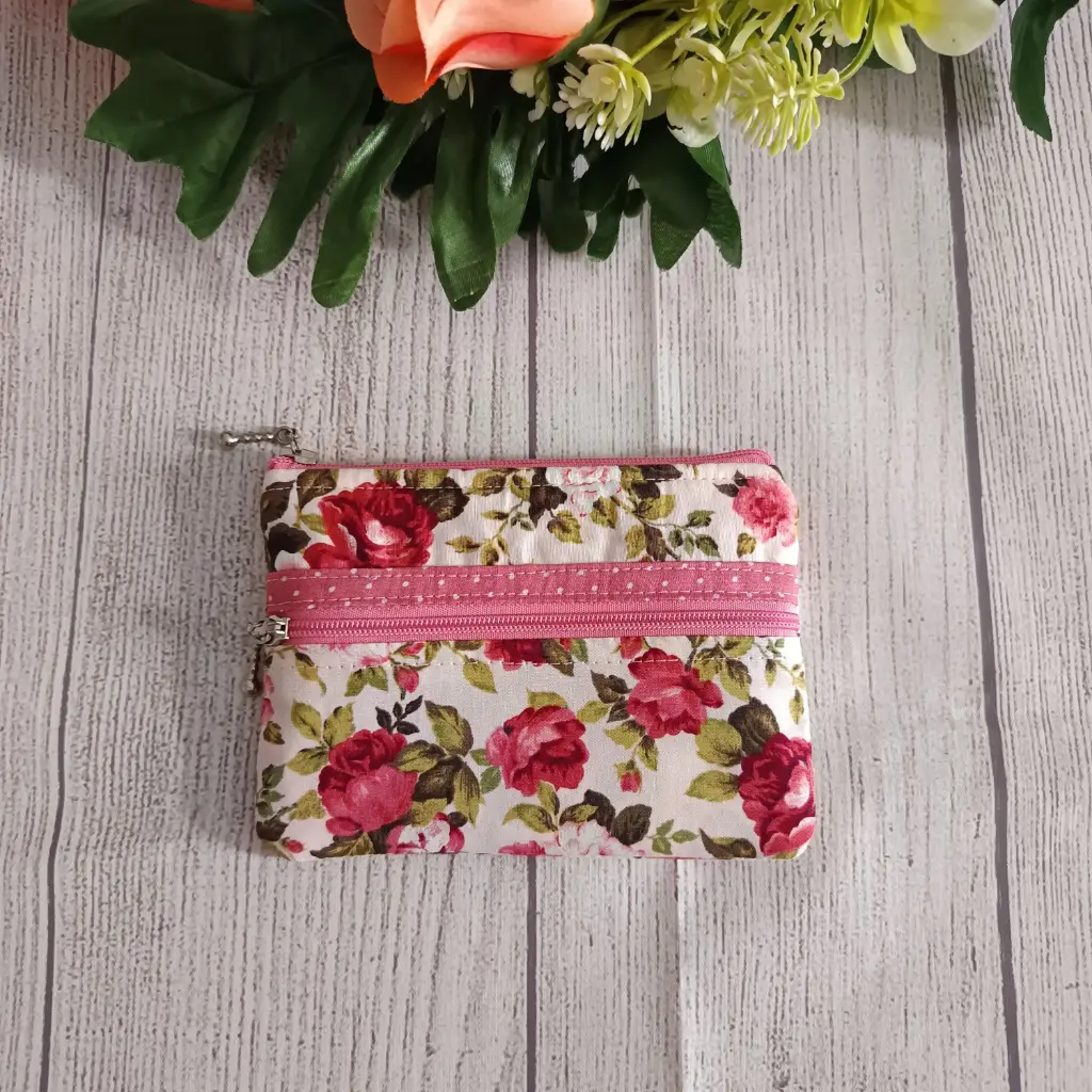 Monedero doble cremallera Rosas