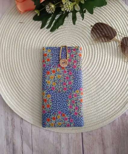 Funda de gafas artesanal  floral azul