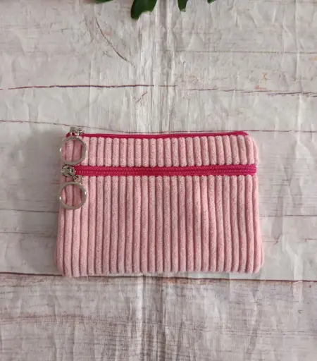 Monedero de mujer pana rosa doble cremallera