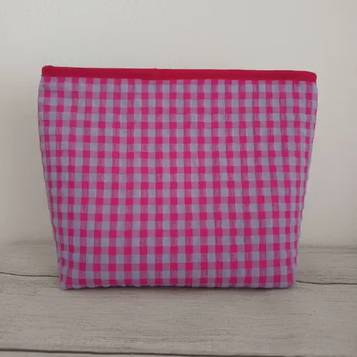 Neceser grande de viaje rosa estampado cuadros – Organizador de cosméticos y aseo